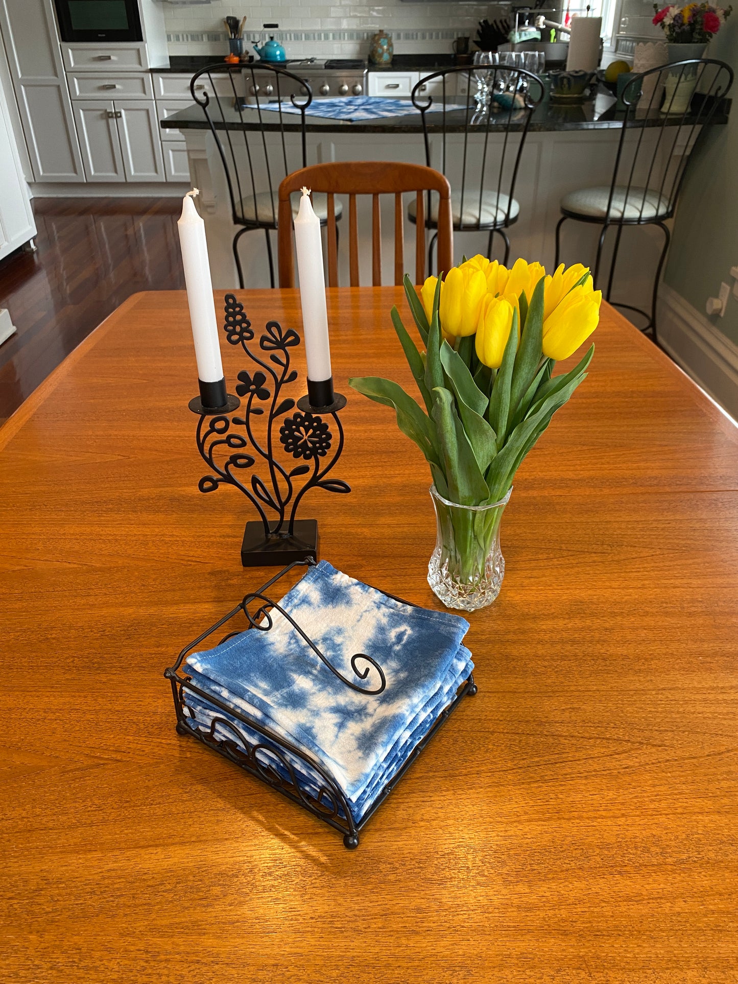 Indigo Shibori Hand-Dyed 100% Cotton Napkins- set of 4 - Light Galaxy Pattern