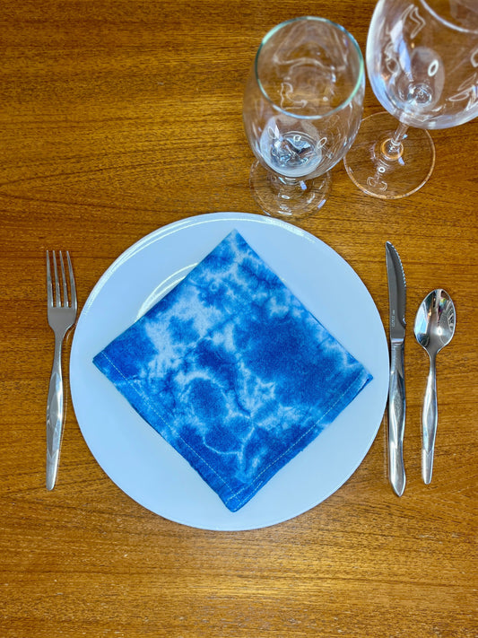 Indigo Shibori Hand-Dyed 100% Cotton Napkins- set of 4- Dark Galaxy pattern