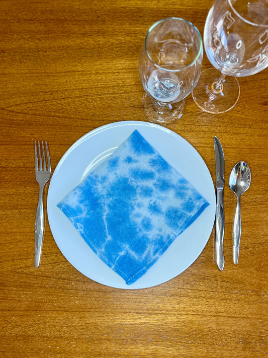 Indigo Shibori Hand-Dyed 100% Cotton Napkins- set of 4 - Light Galaxy Pattern