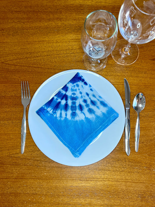 Indigo Shibori Hand-Dyed 100% Cotton Napkins- set of 4 Burst Pattern