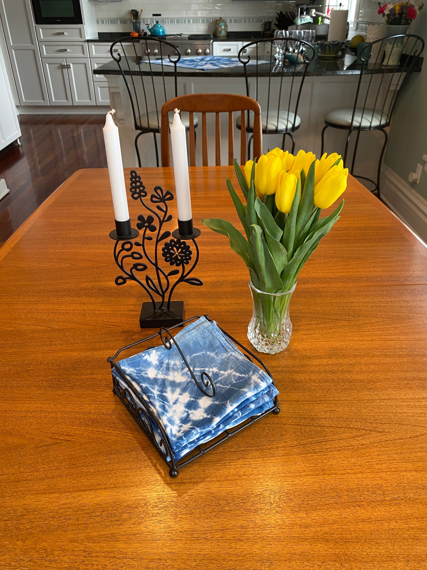 Indigo Shibori Hand-Dyed 100% Cotton Napkins- set of 4 Burst Pattern